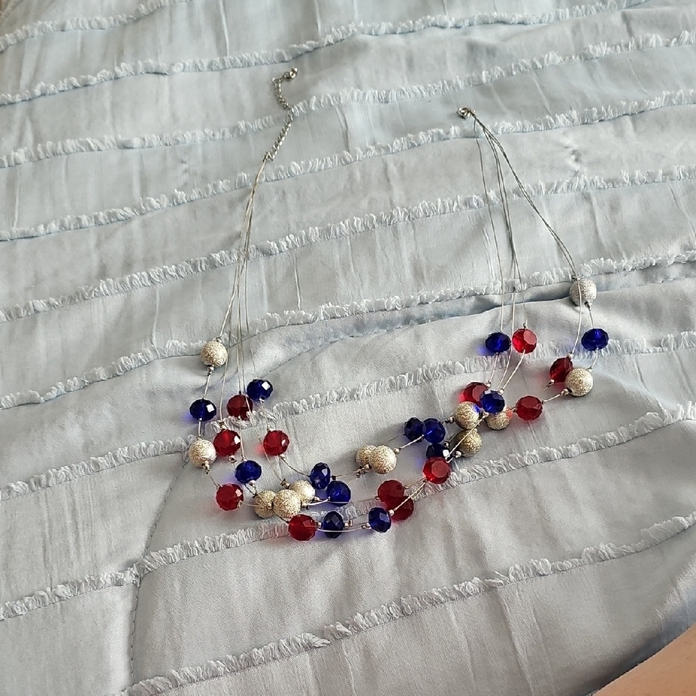 Elegant Red and Blue Beaded Necklace
